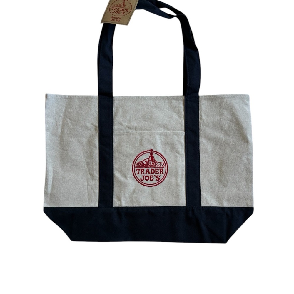 Trader Joe's Canvas Tote Bag - Blue and White